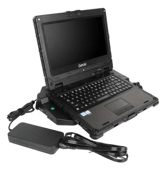 Complete Getac K120 Office Dock setup with accessories.