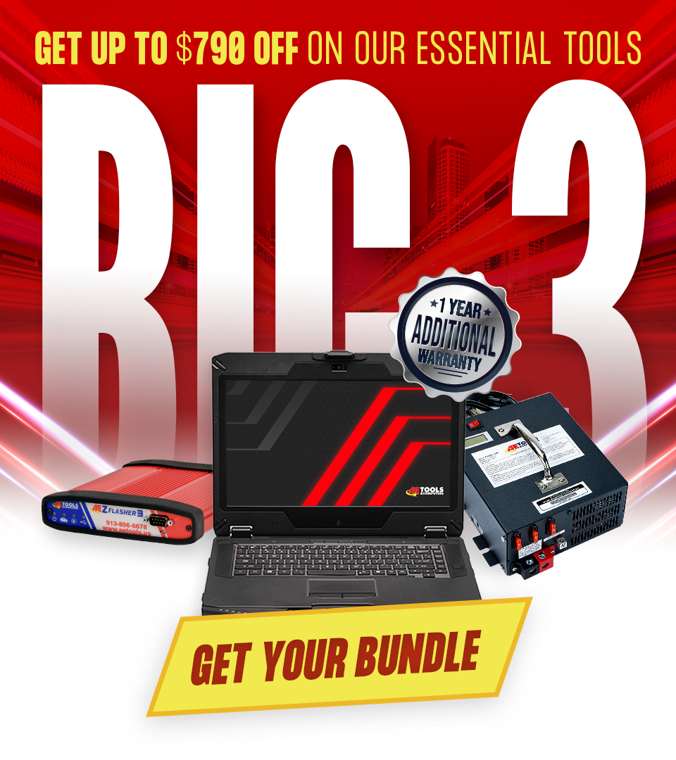 Big 3 bundle aftermarket tool sale for aftermarket shops. AEZ Flasher 3, programming laptop, multi-partitioned laptop, battery maintainer